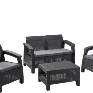 Rattan-Style Outdoor Patio Sofa & Coffee Table Set